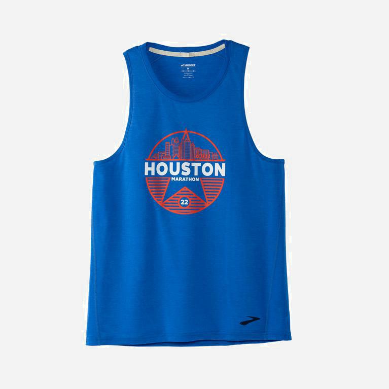 Brooks Houston22 Distance Grphic - Camiseta Sin Mangas Hombre - Azules (HBSC-13928)